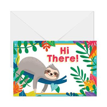 Imagem de Carson Dellosa One World Note Cards — Cartões coloridos e tropicais "Hi There" em branco para mensagens personalizadas para todas as ocasiões com envelopes brancos (conjunto de 10 cartões)