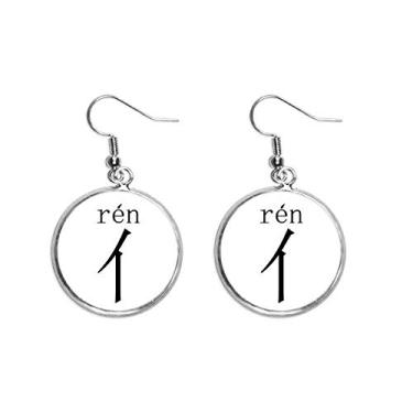 Imagem de Componente do personagem chinês Ren Ear Pendente Prata Brinco Joias Feminino