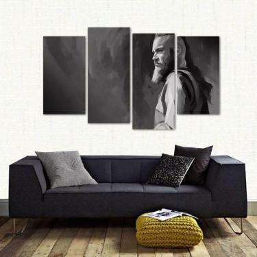 Imagem de Quadro Artístico Série Vikings Ragnar Em Tecido 4 Peçases