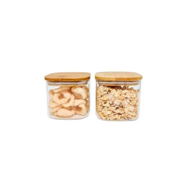 Imagem de Potes De Mantimentos Quad 600Ml C/ Tampa Bambu - 2 Pçs