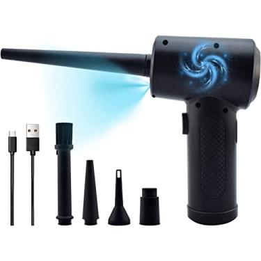 Imagem de Hlily Espanador de ar sem fio, espanador de ar elétrico, velocidade de 3 marchas 51000RPM, espanador de ar comprimido com 5 bicos e luz led 6000mAh ruído de bateria recarregável ≤90DB, limpeza de teclado de computador de espanador de ar