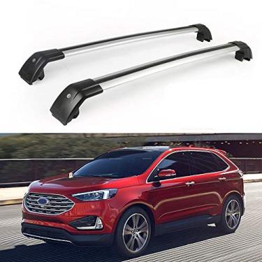 Imagem de UDP 2 peças serve para Ford Edge 2015-2020 barra transversal ajustável barra transversal trilho de teto bagagem, porta-bagagem, barra de rack de telhado, prata