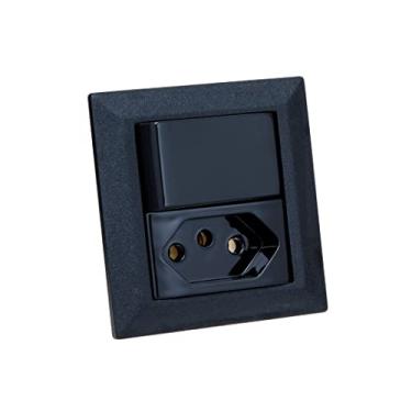 Imagem de Espelho Duplo Chanfrado 1 Tomada 10A 1 Interruptor COR:PRETO