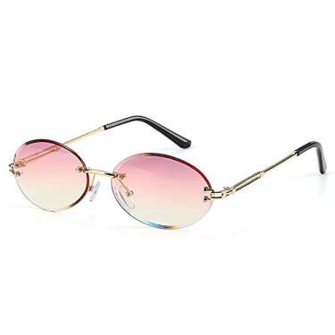 Imagem de Óculos ovais sem moldura femininos óculos de sol vintage com lapidação de diamantes óculos de sol ovais vintage óculos de sol UV400, C08, MULTI