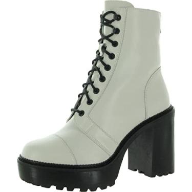 Imagem de Steve Madden Bota de salto bloco plataforma com cadarço e sola de couro branco Core, Couro branco com cadarço, 11