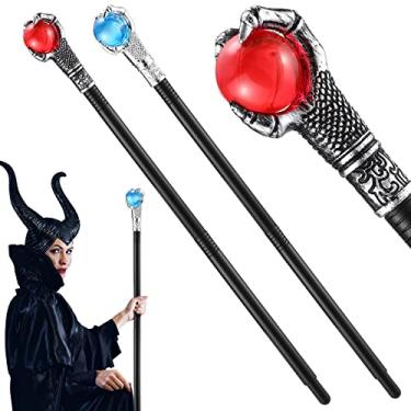 Imagem de 2 Pcs Halloween Fire Dragon Claw Red Orb Blue Decorative Prop Kids Cane Props Cane Claw Pimp King Staff Kids' Dress up Accessories Wizard Witch Wand Cosplay Gadget