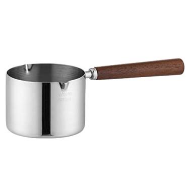 Imagem de UPTALY 1 peça de aquecedor de manteiga de 500 ml com cabo de madeira (9,5 cm), pote de leite de aço inoxidável com escala, pequenos jarras de leite, mini jarra de café com bico, caldeira de ovos, panela com cabo de madeira