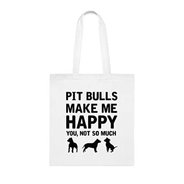 Imagem de Pit Bulls Make Me Happy, presente para cachorro Pit Bulls, aniversário de cachorro Pit Bulls bolsa de ombro para cachorro Pit Bulls, bolsa reutilizável para cães Pit Bulls, Branco