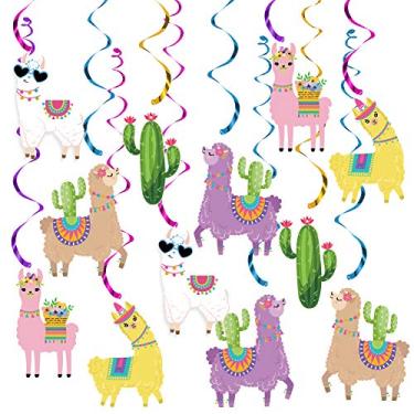 Imagem de 20 peças de decorações de espiral de cacto lhama pendurado, suprimentos de festa de aniversário de lhama para decorações de chá de bebê de cinco de maio