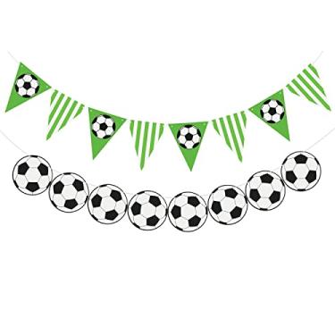 Imagem de 2 peças Banners de festa de futebol - Suprimentos de festa de futebol Esportes / Futebol temático decorações de festa de primeiro aniversário Banners padrão de futebol Guirlanda de aniversário para suprimentos de festa esportiva