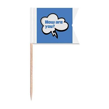 Imagem de Daily Language Chat Care Greetings Bandeiras de palito de dente Marcação de rotulagem para bolo de festa comida prato de queijo