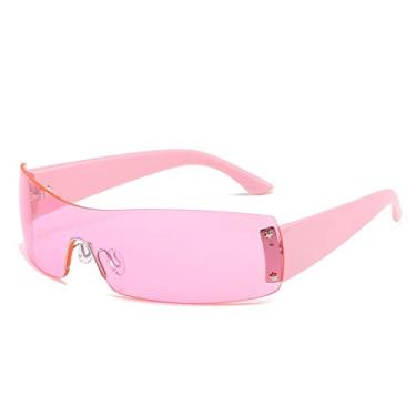 Imagem de Óculos de sol retrô de uma peça sem aro, feminino, retangular, óculos de sol, feminino, óculos de proteção UV400, rosa, tamanho único
