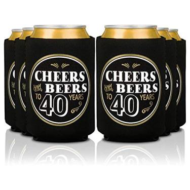 Imagem de Prazoli aplausos e cervejas a 40 anos Beer Can Coolers - 40th aniversário decorações do partido e suprimentos | Duplas Neoprene Cerveja Covers luva para homens da festa de aniversário Favor (12 Pack)