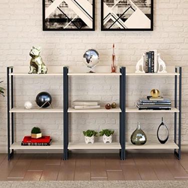 Imagem de Conjunto 3 Estantes para Livros Baixas Industrial Aço 3 Prateleiras 104x60cm Active Yescasa Branco Chess