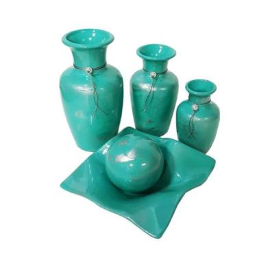Imagem de Conjunto Decorativo Vasos Ceramica Completo Pratos Bola Azul - J&J