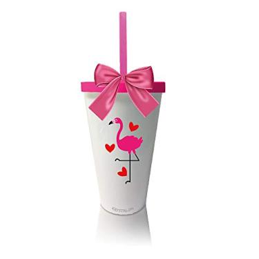 Imagem de Copo com Tampa, Canudo e laço Rosa Personalizado Flamingo Dia das Crianças