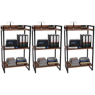 Imagem de Kit 03 Estantes com 3 Prateleiras Escritório Estilo Industrial Form C01 104x60 cm Nogal - Lyam Decor