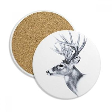 Imagem de Sketch Deer Caneca de porta-copos preta e branca com proteção de mesa Pedra absorvente