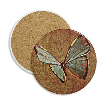 Imagem de Borboleta de linho, design tradicional, bordado, porta-copos, caneca, proteção de mesa, pedra absorvente