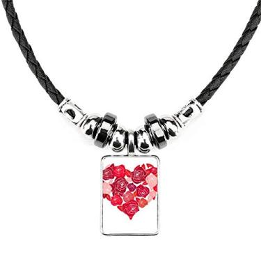 Imagem de DIYthinker Colar rosa em formato de coração para dia dos namorados, joia com pingente de corda de couro