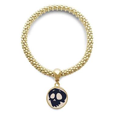 Imagem de DIYthinker Pulseira dourada com pingente redondo e pingente redondo de caveira de Dia das Bruxas
