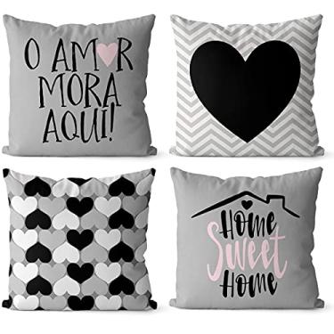 Imagem de Kit 4 Capas almofadas decorativa geométrica cinza e preto