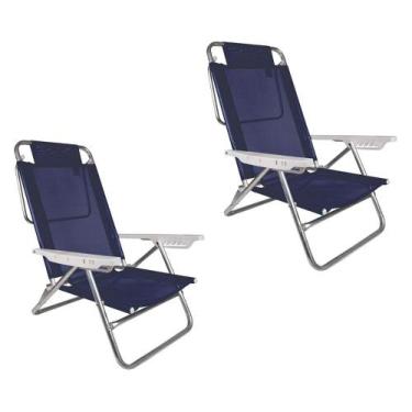 Imagem de Kit 2 Cadeira Alumínio Reclinável 6 Posições Praia Mor Azul