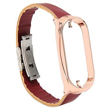 Imagem de Pulseira de PU para Relógio Inteligente Pulseira de Relógio Capa Protetora Flexível Usável Moda Substituição para Homens para Corrida (marrom e dourado)