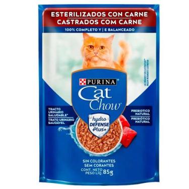 Imagem de Ração Úmida Sachê Cat Chow Para Gatos Adultos Castrados Sabor Carne 85