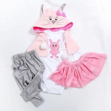 Imagem de Roupas para bebê reborn conjunto realista boneca recém-nascido laváveis estampa macacão baby de toque macio algodão com desenhos animados (Cor: 2, 55-60cm)