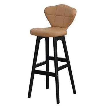 Imagem de Bancos de bar de madeira cadeira de bar banqueta de bar giratória banco alto confortável retrô cadeira de bar encosto simples banco de bar para casa cadeiras de bar (cor: bege)