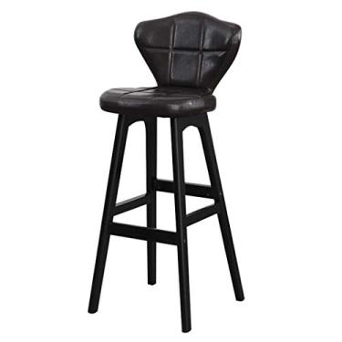 Imagem de Bancos de bar de madeira cadeira de bar banqueta de bar giratória banco alto confortável retrô cadeira de bar encosto simples banco de bar para casa (cor: marrom escuro)