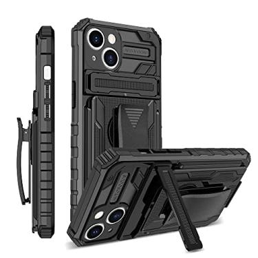 Imagem de YOUULAR Capa compatível com iPhone 15 Plus/iPhone 14 Plus PC rígido + TPU macio + suporte + clipe dorsal à prova de choque capa protetora antiqueda para telefone iPhone 14 capas militares Bult-in suporte oculto preto