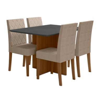 Imagem de Conjunto de Mesa de Jantar Retangular com Tampo de Vidro Preto Helo e 4 Cadeiras Jade Suede Fendi