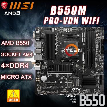 Imagem de Placa-mãe B550 para CPU 5500  MSI B550M PRO-VDH  Soquete WiFi  AM4  AMD  DDR4  128GB  PCI-E  4.0