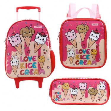 Imagem de Kit Mochilete Estojo e Lancheira Sorvete Vermelha Ref:12320. 12325 e 12324 Xeryu`s