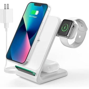 Imagem de Estação de carregamento sem fio para Apple: Suporte de carregador sem fio 3 em 1 para iPhone 15/14/13/12/11/X/8/SE, Apple Watch 9/Ultra/8/7/6/SE/5/4/3/2, AirPods 3/2/Pro/Pro 2