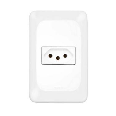 Imagem de Tomada branca pial pop 3 entradas com placa e suporte 4x2 10A 250V