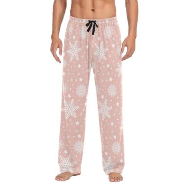 Imagem de JUNZAN Pijama de Natal com flocos de neve rosa de inverno pijama longo masculino com bolsos loungewear P, Flocos de neve rosa de inverno, G