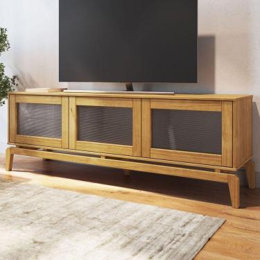 Imagem de Rack para TV até 60 Polegadas Madeira Maciça Vidro Canelado Seiva Yescasa Amendoa