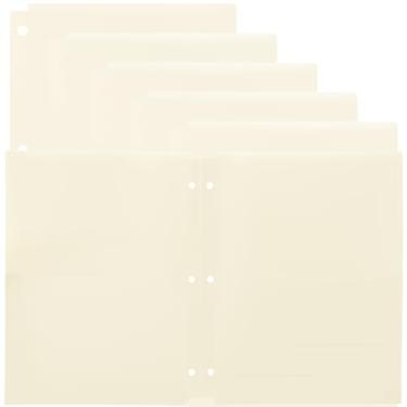 Imagem de Youngever Pacote com 6 pastas de plástico resistente com dois bolsos, divisórias de fichário com bolso, pasta perfuradora de 3 furos com entalhes, pastas de fichário (creme)
