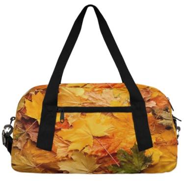 Imagem de Bolsa esportiva de outono com folhas de outono, folha de bordo, bolsa de ginástica de ação de graças, bolsa de ginástica, bolsa de dança, acampamento, bolsa de viagem noturna