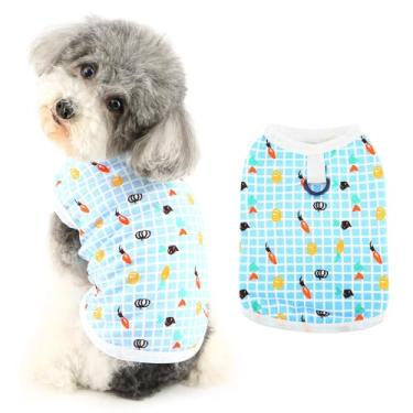 Imagem de Ranphy Camiseta para cachorro com estampa de cenoura, camiseta xadrez para cães pequenos, meninas, meninos, roupas de primavera e verão com anel em D para gatos chihuahua yorkie, azul, P