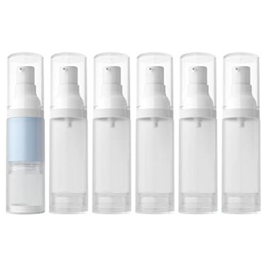Imagem de LONGWAY Dispensador de garrafa de cosméticos Airless para viagem, recipiente recarregável/base bomba de viagem para xampu (pacote com 6, translúcido fosco) (30 ml)