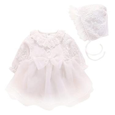 Imagem de Macaquinho de manga comprida com estampa sólida para bebês recém-nascidas, vestido de princesa, vestido verde para meninas, Branco, 3-6 Meses