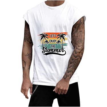 Imagem de Track Gym Coletes de praia masculinos verão outono gola redonda sol gráfico havaiano camiseta regata tropical masculina 2024, X-555 Branco, XXG