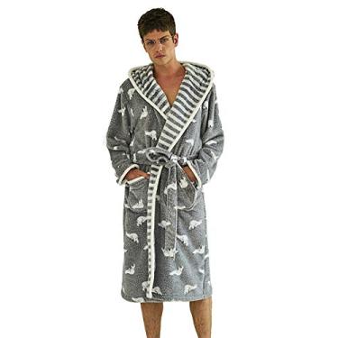 Imagem de Roupão de pijama feminino com capuz, roupão de banho quente de inverno, pijama de chuveiro, blusa, pijama de lã de inverno, roupões de banho fofos, pijamas confortáveis, masculinos, G