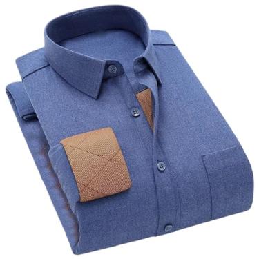 Imagem de Camisas masculinas quentes de lã acolchoadas de manga comprida, blusas confortáveis e grossas, botões de botão único para homens, Bn5655-19, XXG