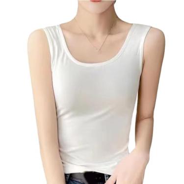 Imagem de Camisetas femininas versátil roupa exterior sexy sem mangas esportes alça de ombro larga cor sólida camiseta branca das mulheres (XL)