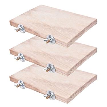 Imagem de CoscosX 3 peças de gaiola de papagaio para animais de estimação, poleiros quadrados de madeira, suporte de plataforma, brinquedos Budgie para pássaros